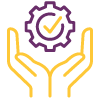 two hands holding a gear symbol